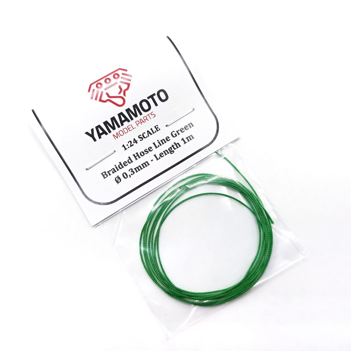 Tuyau tressé vert Yamamoto Model Parts TUN88, 0,3 mm, 1 m, échelle 1/24