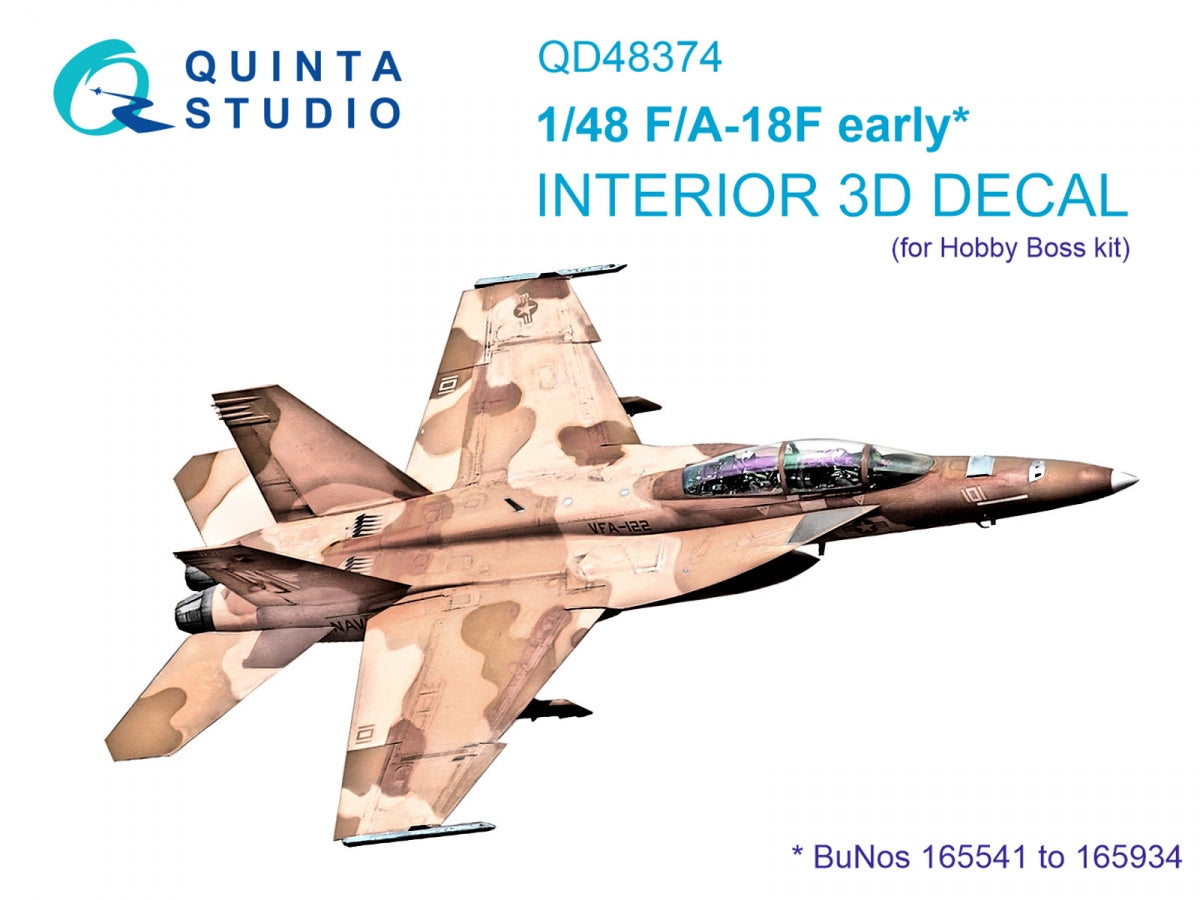 Intérieur imprimé en 3D et coloré sur papier décalcomanie Quinta Studio QD48374 F/A-18F (version initiale) (Hobby Boss) 1/48