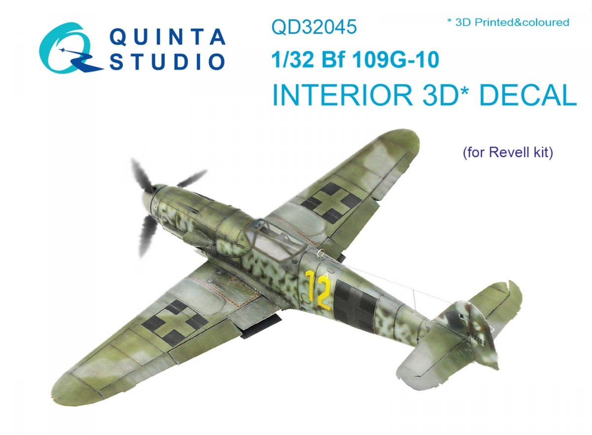 Intérieur imprimé en 3D et coloré sur papier décalcomanie Quinta Studio QD32045 Bf 109G-10 (pour maquette Revell) 1/32