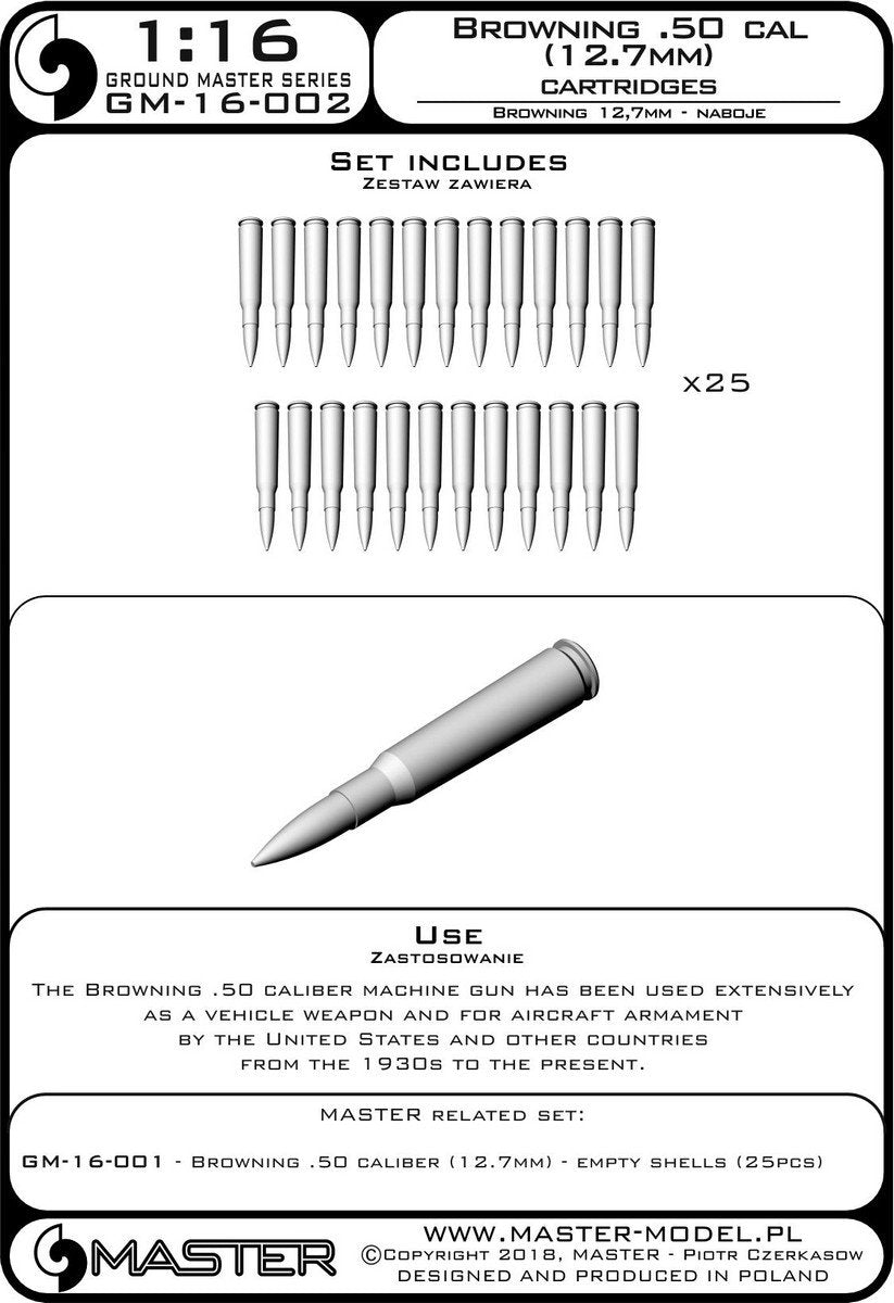 Master GM-16-002 Browning calibre .50 (12,7 mm) - cartouches (25 pièces) 1/16 – immagine 4