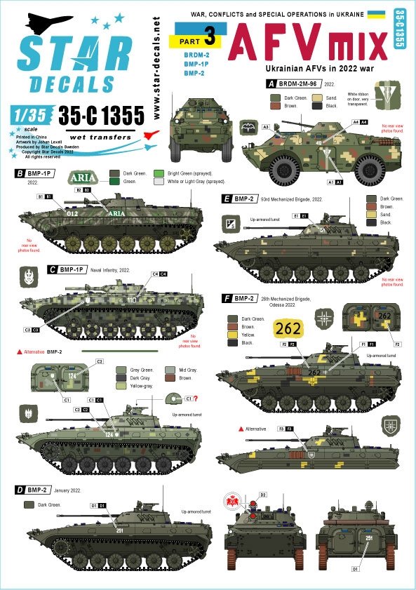 Star Decals 35-C1355 Guerre en Ukraine 3 véhicules blindés ukrainiens Guerre 2022 1/35