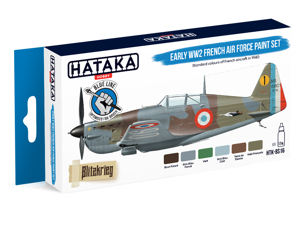 Hataka HTK-BS16 BLUE LINE – Coffret de peinture pour l&amp;#39;Armée de l&amp;#39;Air française du début de la Seconde Guerre mondiale (6 x 17 ml)