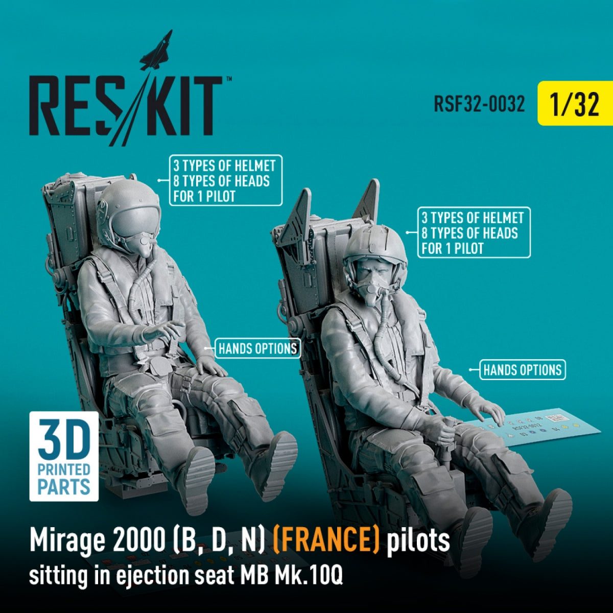 RESKIT RSF32-0032 MIRAGE 2000 (B, D, N) (FRANCE) PILOTES ASSIS DANS UN SIÈGE ÉJECTABLE MB MK.10Q (2 PIÈCES) (IMPRIMÉ EN 3D) 1/32