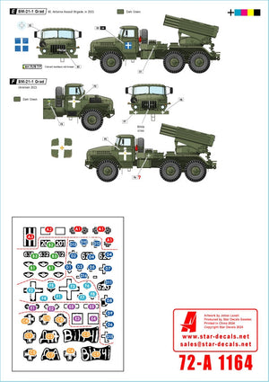 Star Decals 72-A1164 Guerre en Ukraine : 21 canons lourds et artillerie de roquettes ukrainiens. 2S1 Gvostika, 2S9 Nona, 2S19 Msta-s, TOS-1 et BM-21 Grad. Échelle 1/72. – Bild 2