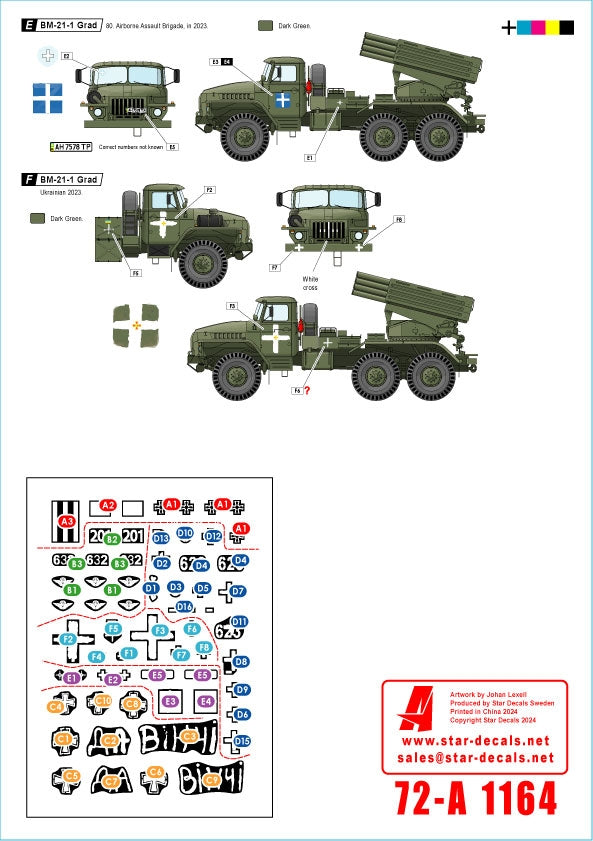 Star Decals 72-A1164 Guerre en Ukraine : 21 canons lourds et artillerie de roquettes ukrainiens. 2S1 Gvostika, 2S9 Nona, 2S19 Msta-s, TOS-1 et BM-21 Grad. Échelle 1/72. – Bild 2