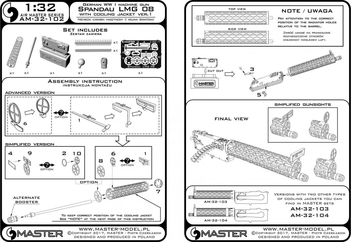 Master AM-32-102 German WWI Machine Gun Spandau LMG 08 with Cooling Jacker ver.1 1/32 – zdjęcie 5
