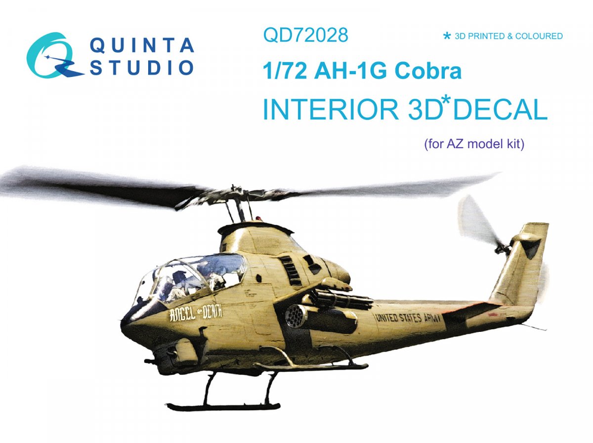 Intérieur imprimé en 3D et coloré sur papier décalcomanie Quinta Studio QD72028 Ah-1G (AZ models) 1/72 