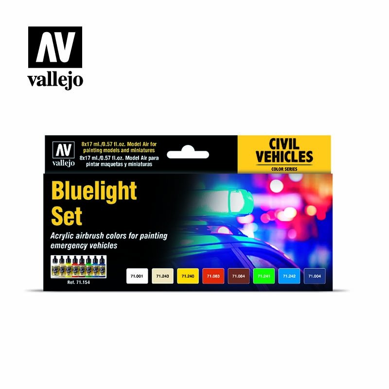 Vallejo 71154 Model Air - Kit de feux bleus pour véhicules d'urgence, 8 x 17 ml