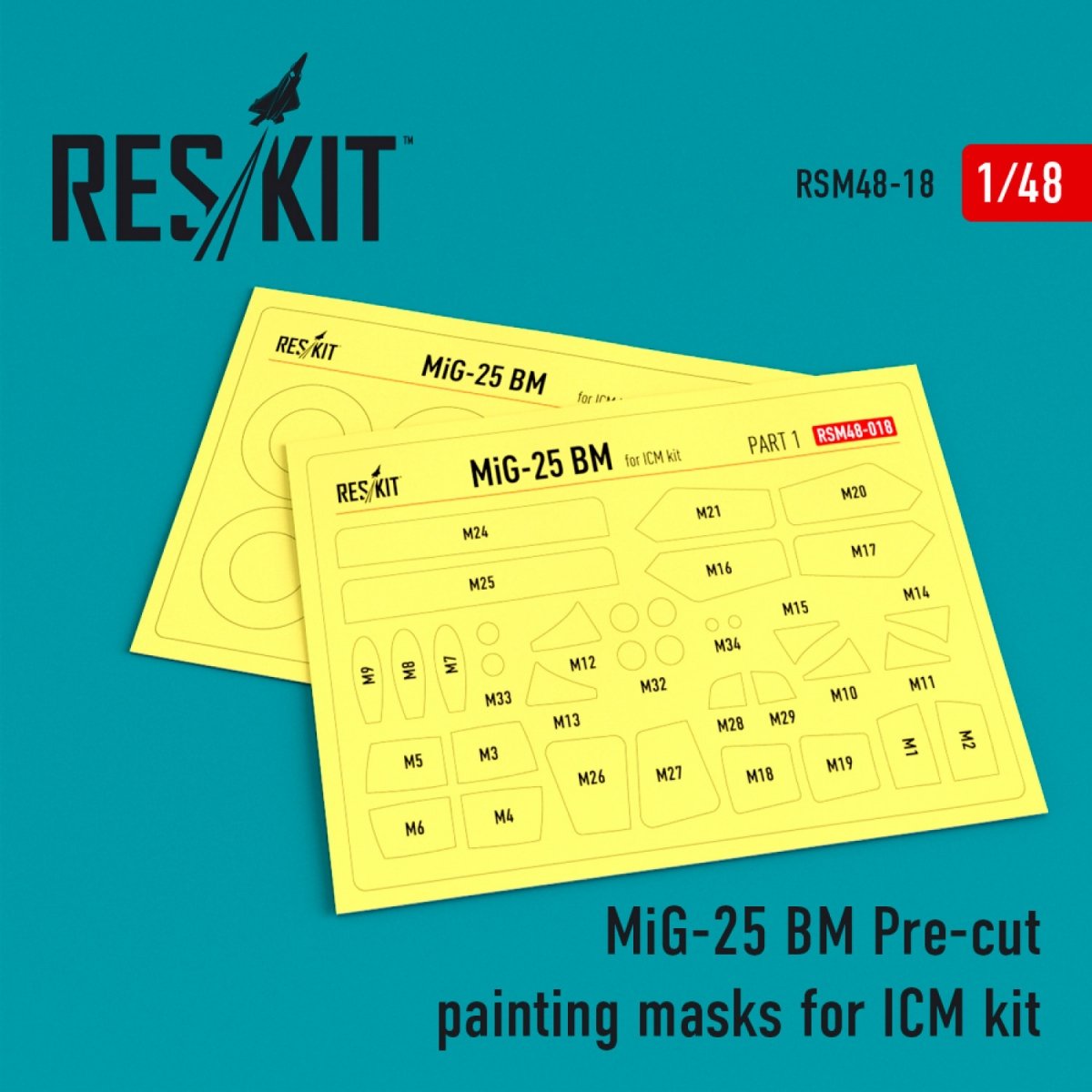 Masques de peinture prédécoupés RESKIT RSM48-0018 MIG-25BM pour kit ICM 1/48