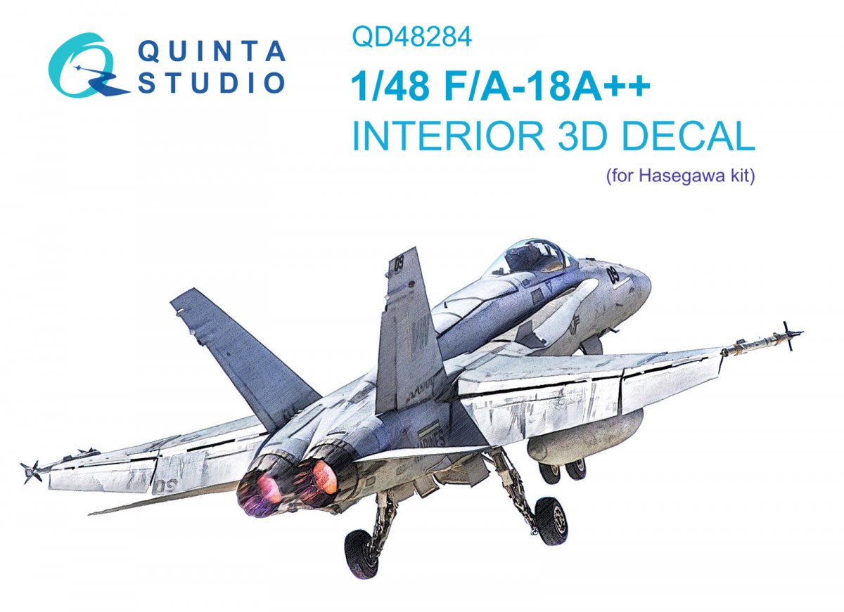 Intérieur imprimé en 3D et coloré sur papier décalcomanie Quinta Studio QD48284 F/A-18A++ (Hasegawa) 1/48
