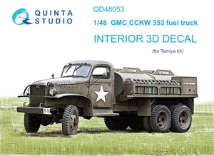 Quinta Studio QD48053 GMC CCKW 353 fuel truck 3D-Printed &amp;amp; coloured Interior on decal paper (Tamiya) 1/48