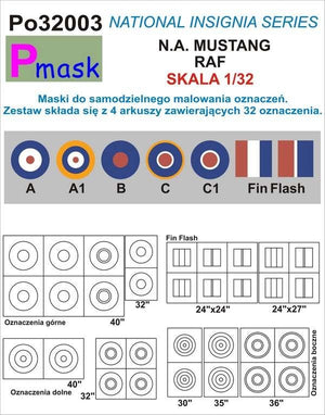 Masques P-Mask PO32003 pour peindre des marquages ​​sur Mustang RAF (1/32)