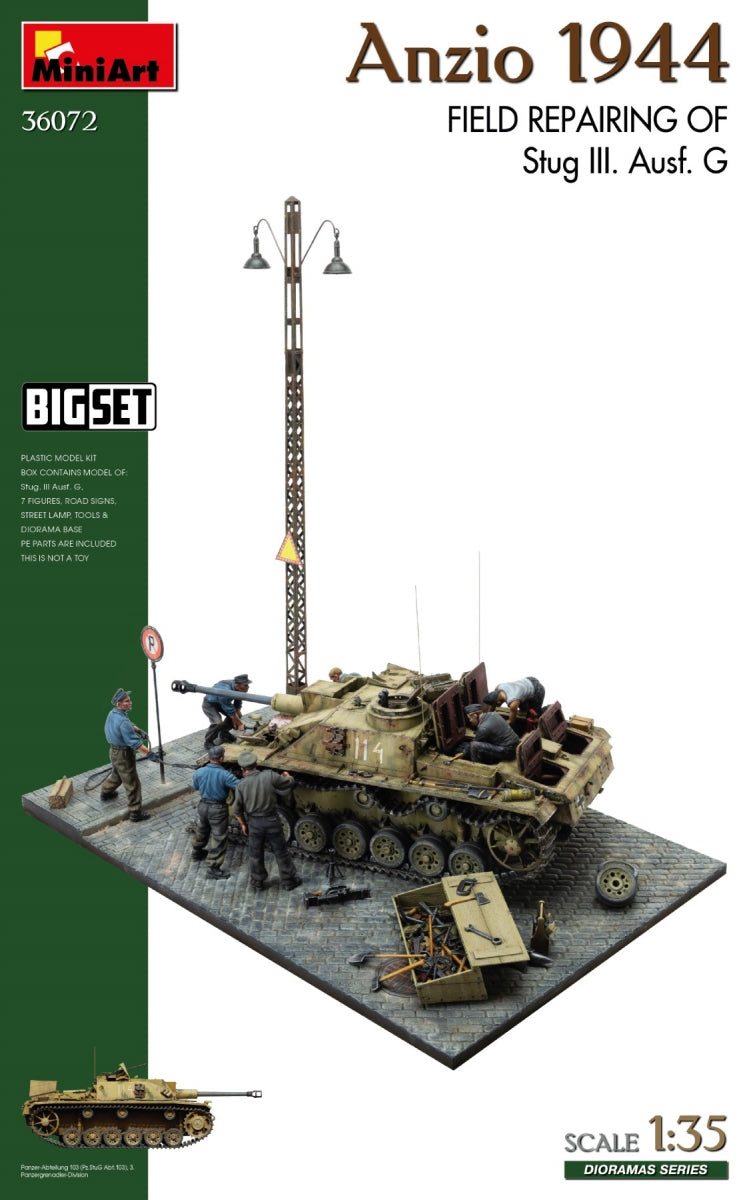 MiniArt 36072 Anzio 1944. Réparation sur le terrain d'un Stug III. Ausf. G. Grand coffret 1/35