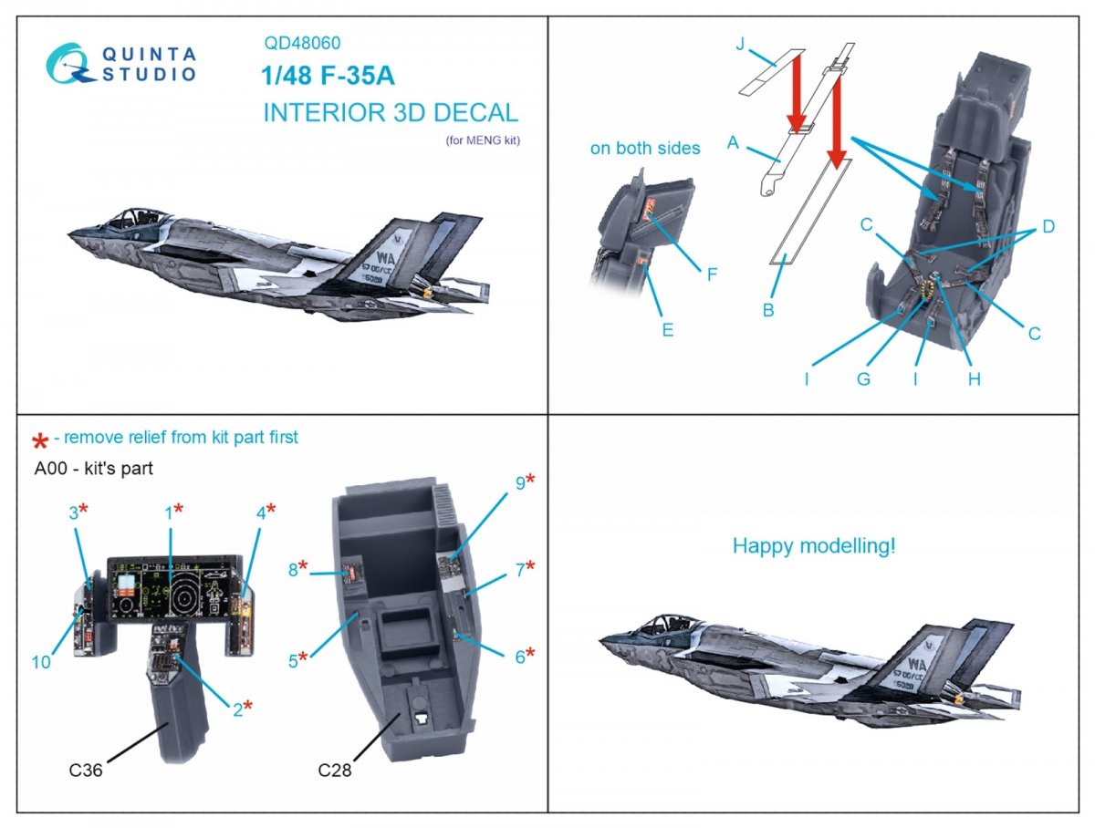 Intérieur imprimé en 3D et coloré du F-35A de Quinta Studio QD48060 (Meng) à l&amp;#39;échelle 1/48 – Bild 2