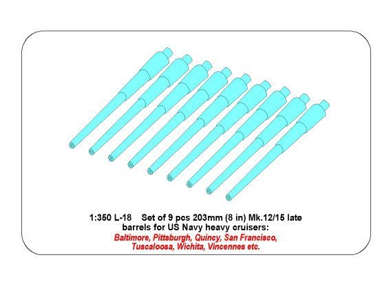 Aber 350L-18 Jeu de 9 canons de 203 mm pour type San Francisco (1/350) – image 6
