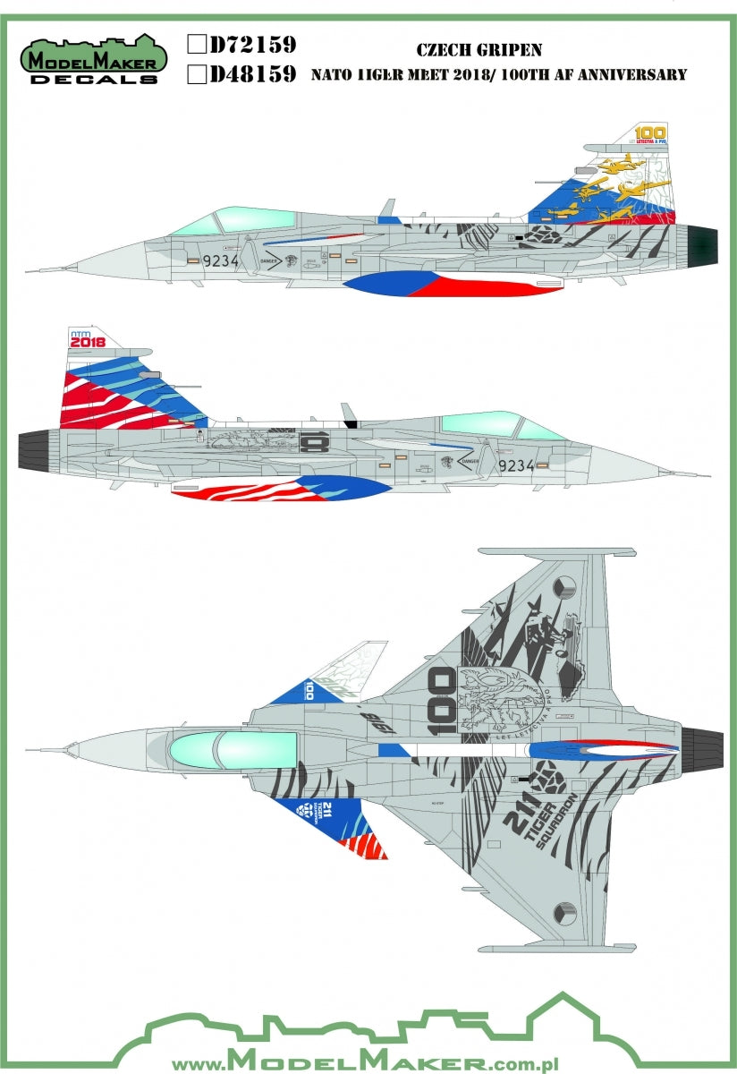 Décalcomanies ModelMaker D48159 Gripen tchèque 100 ans d&amp;#39;aviation / NTM 2018 1/48