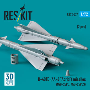 RESKIT RS72-0527 R-40TD (AA-6 &amp;quot;Acrid&amp;quot;) missiles (2 pcs) (3D Printed) 1/72 – zdjęcie 3