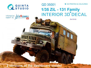 Intérieur imprimé en 3D et coloré sur papier décalcomanie (pour tous les kits) Quinta Studio QD35001 ZiL-131 Family 1/35