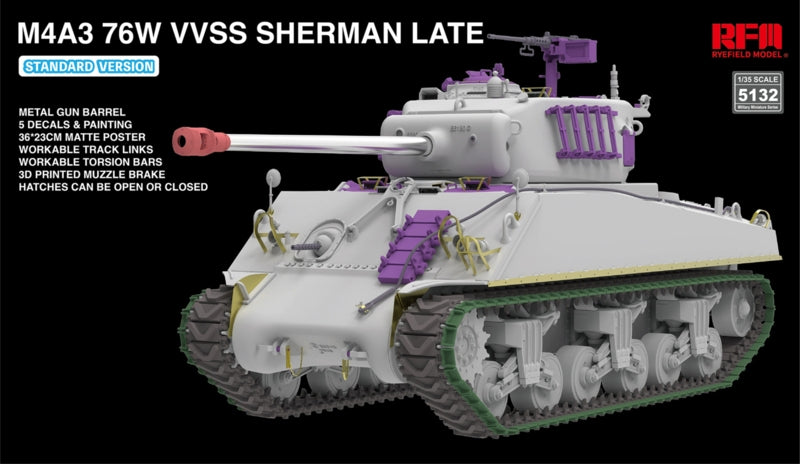 Maquette Rye Field modèle 5132 M4A3 76W VVSS Sherman version standard tardive au 1/35 