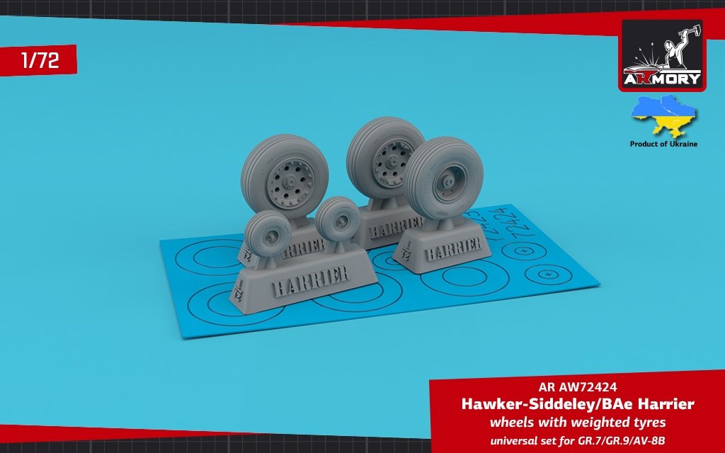 Roues Armory Models AW72424 HS Harrier GR.7/GR.9/AV-8B avec pneus lestés 1/72