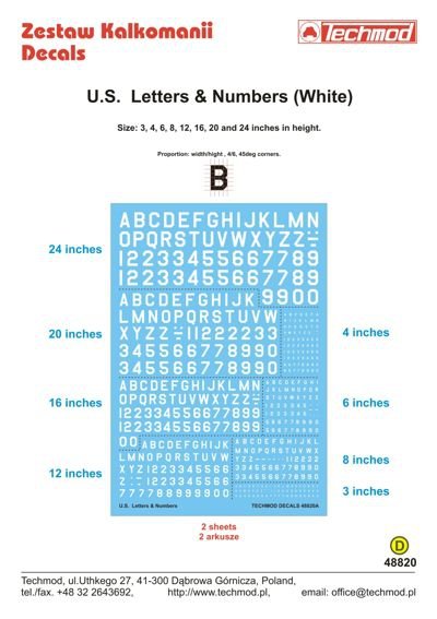 Techmod 48820 Lettres et chiffres américains blancs (1/48)