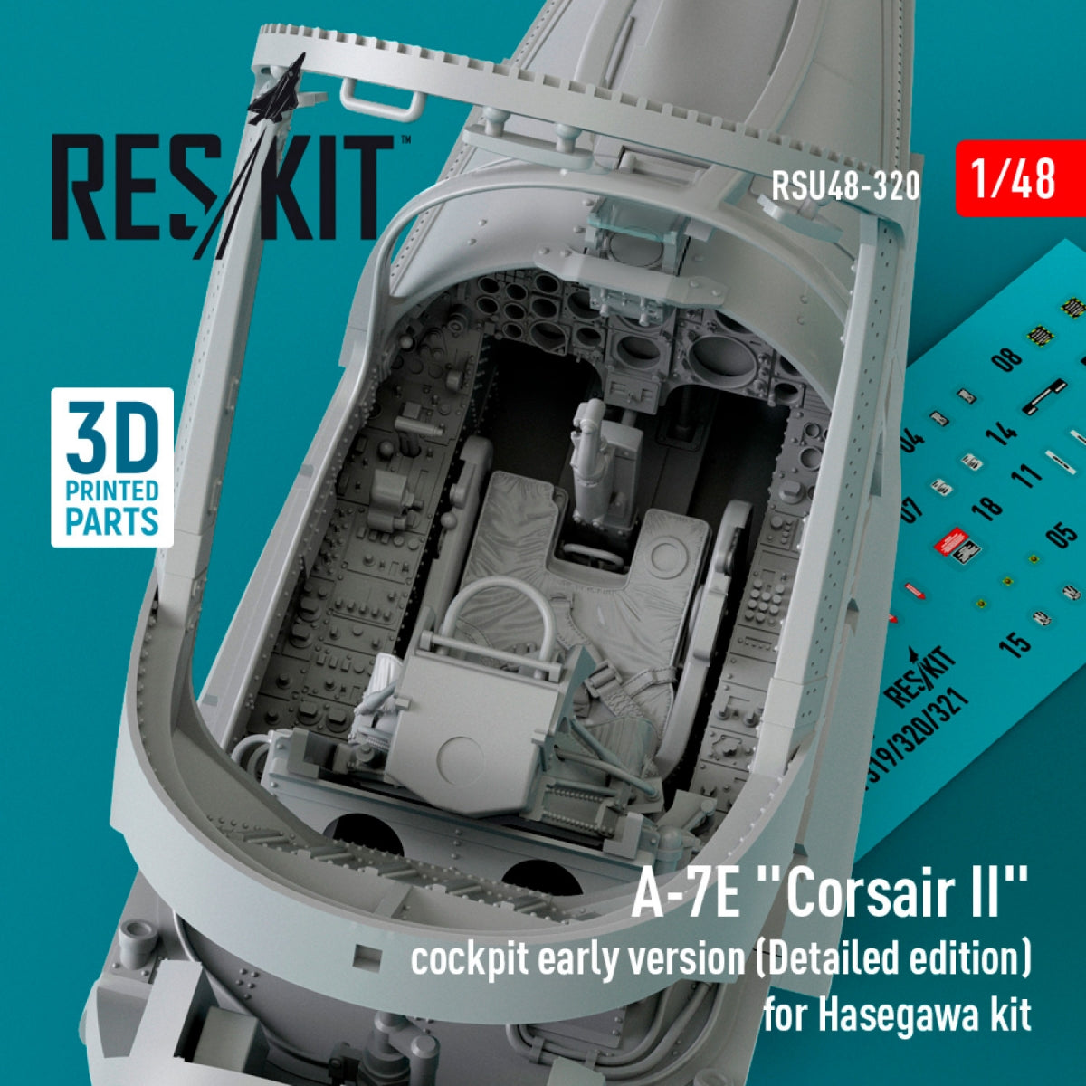 RESKIT RSU48-0320 Cockpit A-7E « Corsair II » version initiale (édition détaillée) pour maquette Hasegawa (impression 3D) A-7E « Corsair II » version initiale (édition détaillée) pour maquette Hasegawa (impression 3D) 1/48 – immagine 2