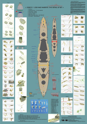 Pontos 35001F1 HMS Warspite 1943 Kit de détails (1/350) – immagine 2