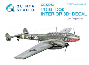 Intérieur imprimé en 3D et coloré sur papier décalcomanie Quinta Studio QD32063 Bf 110C/D (pour maquette Dragon) 1/32