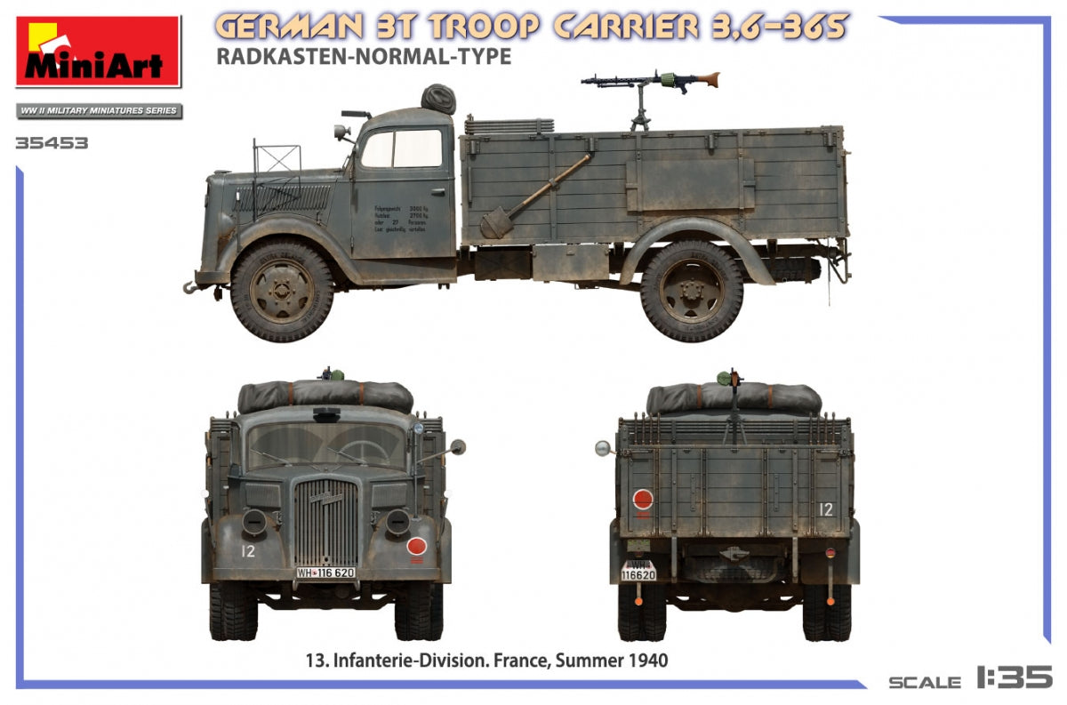 Miniart 35453 Transport de troupes allemand de 3 tonnes 3.6-36S Radkasten-Normal-Type 1/35 – imagen 6