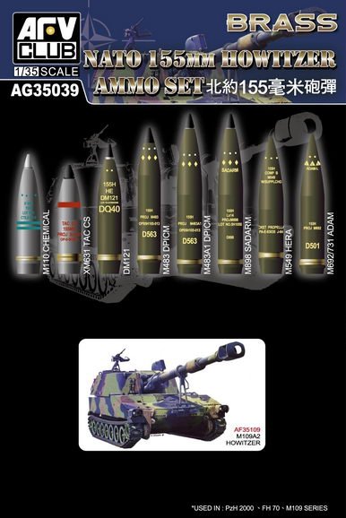 AFV Club AG35039 Ensemble de munitions pour obusier de 155 mm (laiton) 1/35
