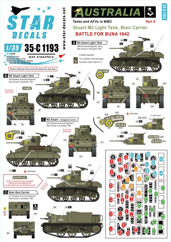 Star Decals 35-C1193 Chars et véhicules blindés australiens n° 5 1/35