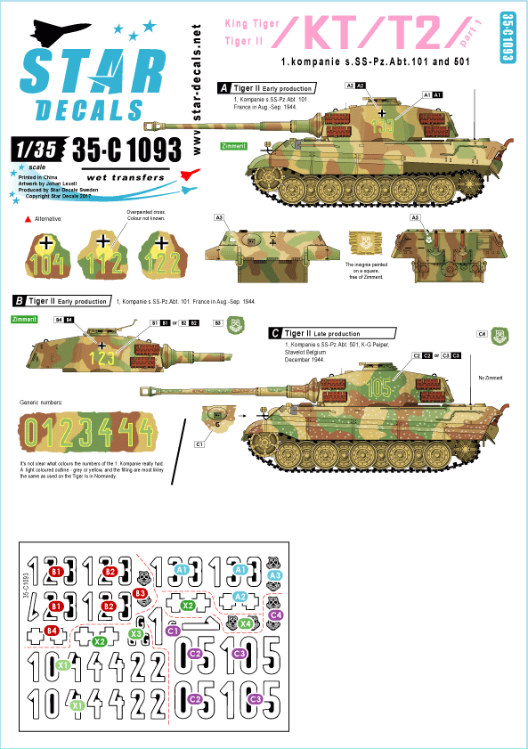 Star Decals 35-C1093 King Tiger / Tiger II n° 1 1/35