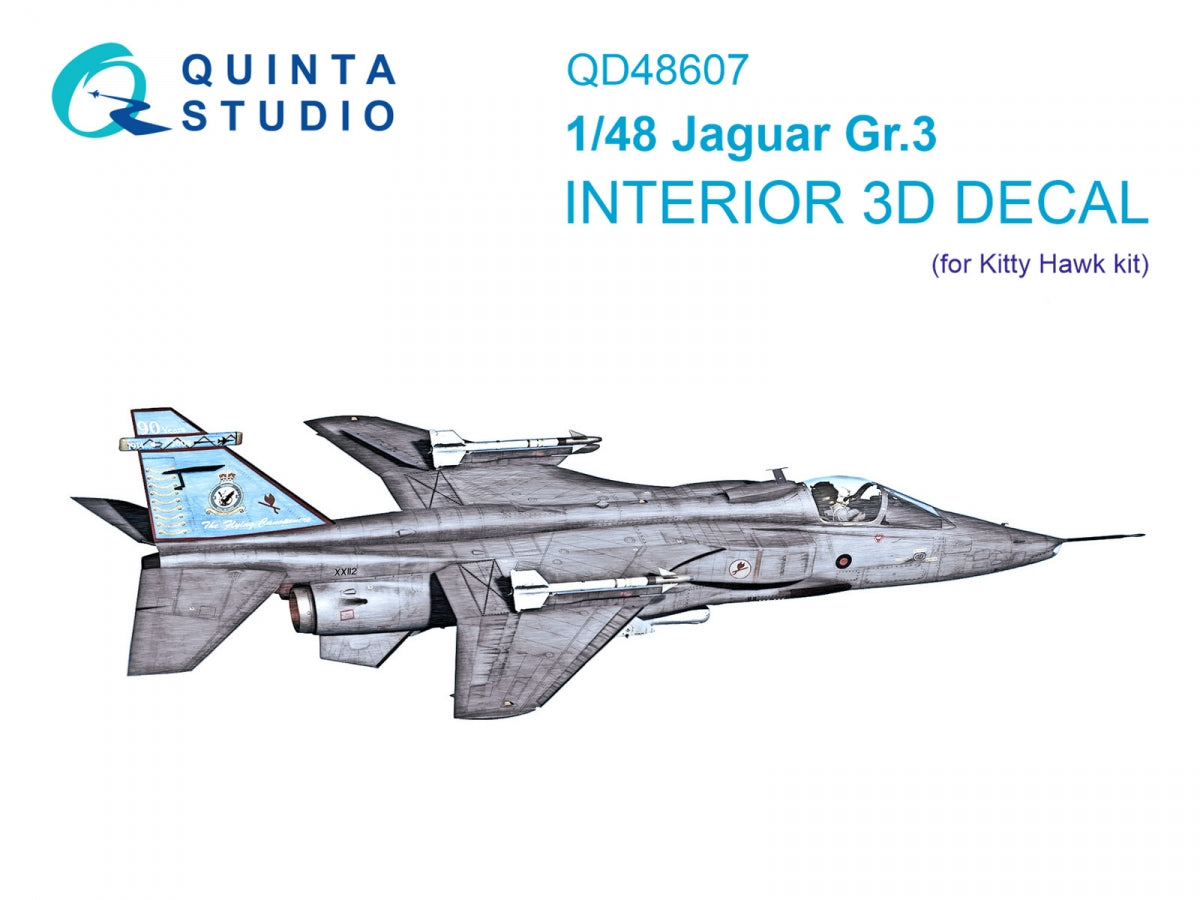 Intérieur imprimé en 3D et coloré sur papier décalcomanie (Kitty Hawk) Quinta Studio QD48607 Jaguar Gr.3 1/48 