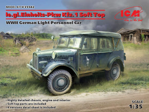 ICM 35582 le.gl.Einheitz-Pkw Kfz.1 Soft Top, voiture de personnel légère allemande de la Seconde Guerre mondiale 1/35
