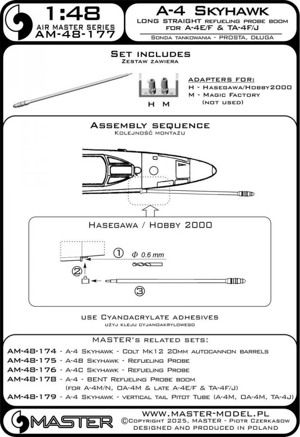 Master AM-48-177 A-4 Skyhawk - Perche de ravitaillement droite et longue (utilisée sur les versions A-4E/F et TA-4F/J) 1/48 – imagen 4
