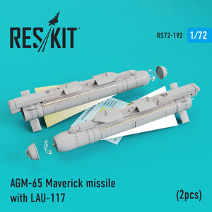 RESKIT RS72-0192 MISSILES AGM-65 MAVERICK AVEC LAU-117 (2 PIÈCES) 1/72