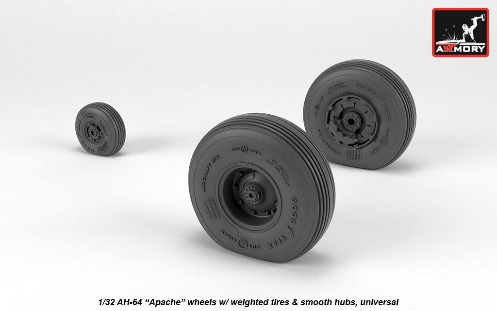 Roues Armory Models AW32311 AH-64 Apache avec pneus lestés, moyeux lisses 1/32