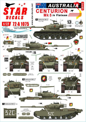 Star Decals 72-A1075 Australie au Vietnam n° 1. Centurion Mk 5 australien. Échelle 1/72