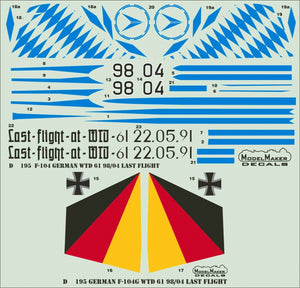 Décalcomanies ModelMaker D48195 F-104 allemand WTD 61 98/04 Dernier vol 1/48 – immagine 2