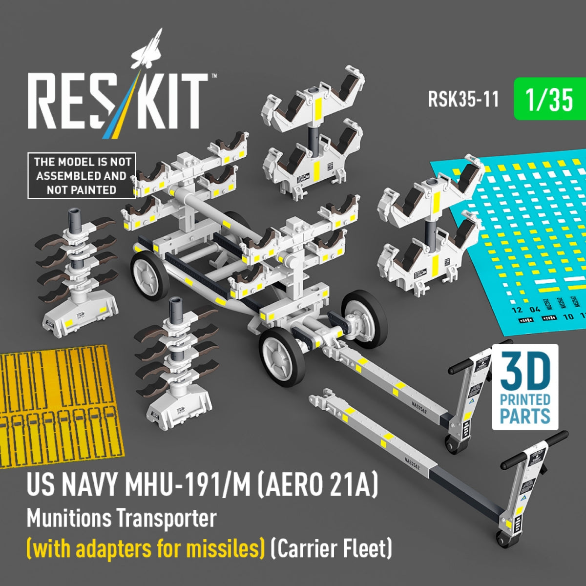 RESKIT RSK35-0011 US NAVY MHU-191/M (AERO 21A) Transporteur de munitions (avec adaptateurs pour missiles) (Porte-avions) (Maquette imprimée en 3D) 1/35 – imagen 2