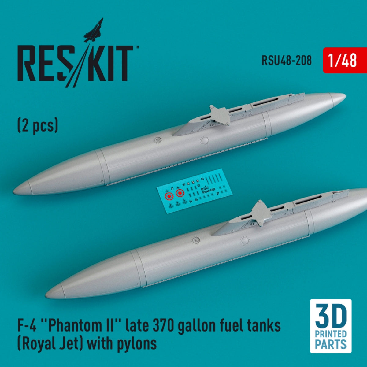 RESKIT RSU48-0208 F-4 « PHANTOM II » RÉSERVOIRS DE CARBURANT DE 370 GALLONS (ROYAL JET) AVEC PYLÔNES (2 PIÈCES) (IMPRIMÉ EN 3D) 1/48