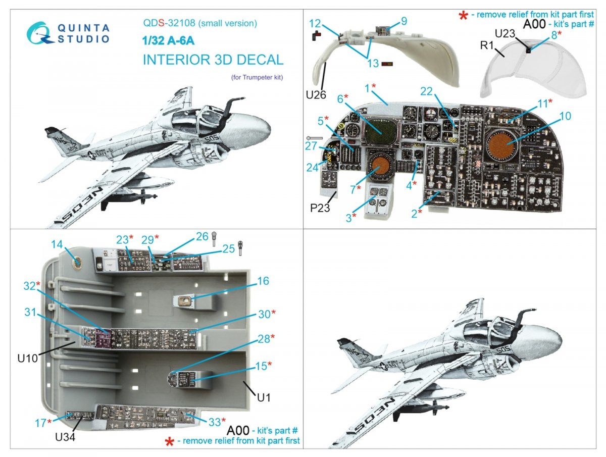 Intérieur imprimé en 3D et coloré sur papier décalcomanie Quinta Studio QDS-32108 A-6A Intruder (Trumpeter) (Petite version) 1/32 – immagine 2