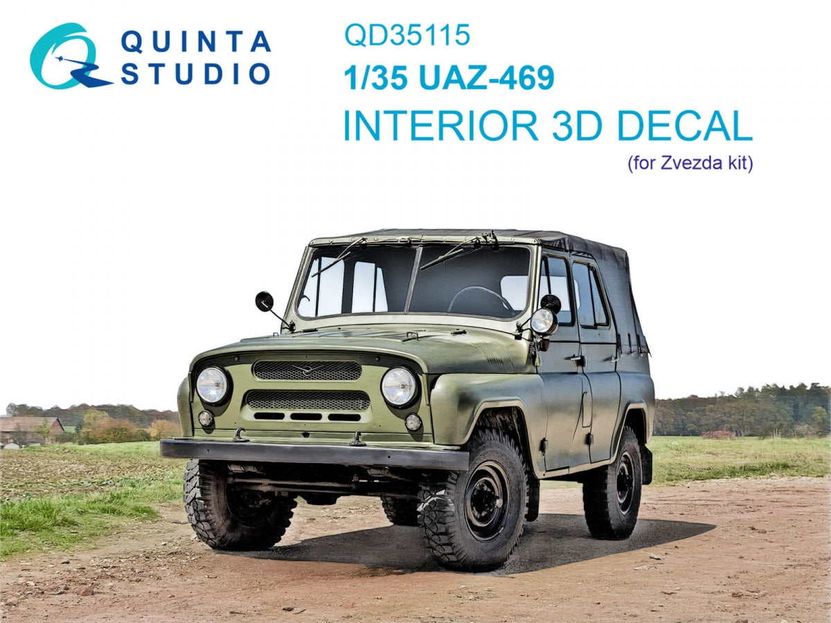 Quinta Studio QD35115 UAZ-469 Intérieur imprimé en 3D et coloré sur papier décalque (Zvezda) 1/35