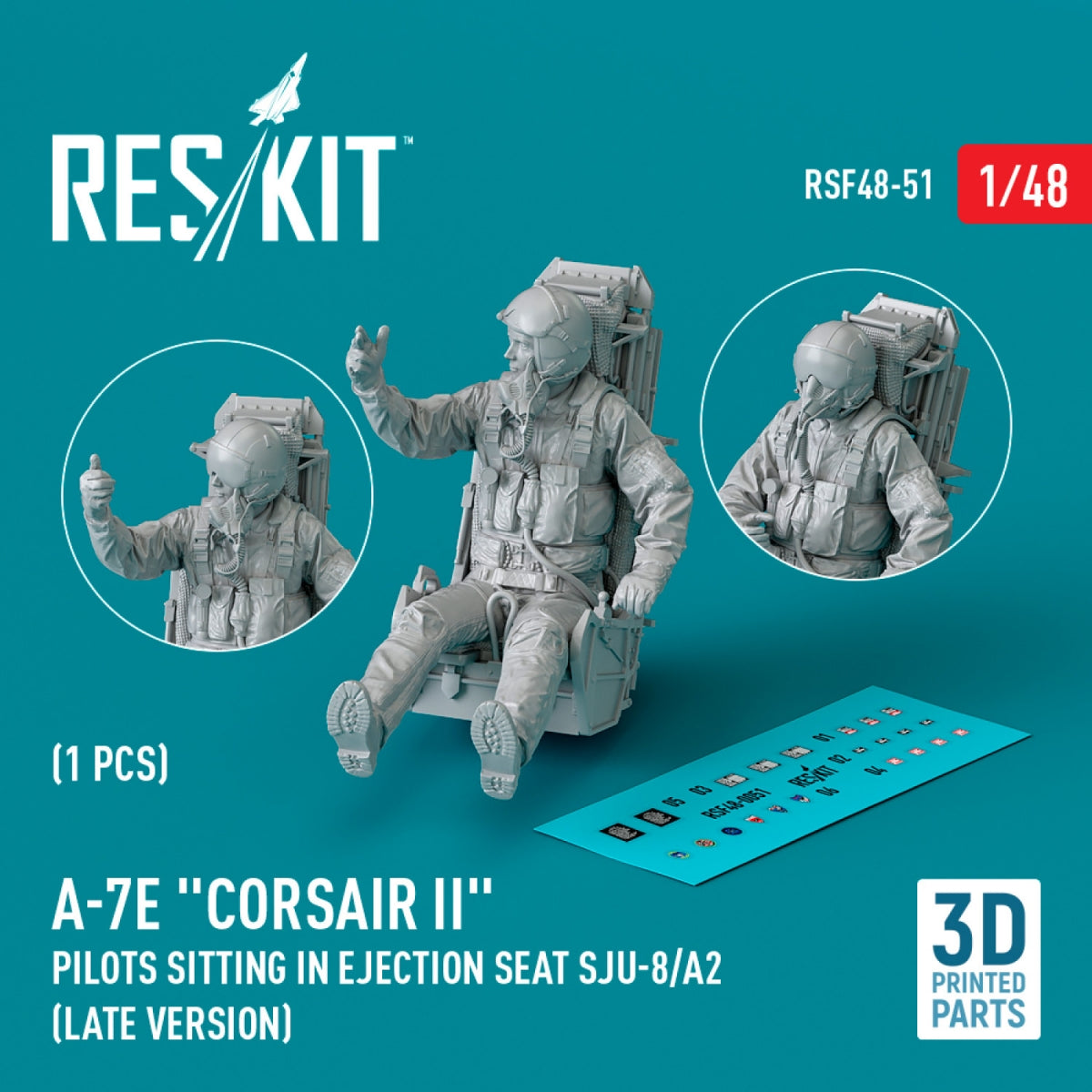 RESKIT RSF48-0051 A-7E « Corsair II » pilote assis dans un siège éjectable SJU-8/A2 (version tardive) (Impression 3D) (1 pièce) 1/48
