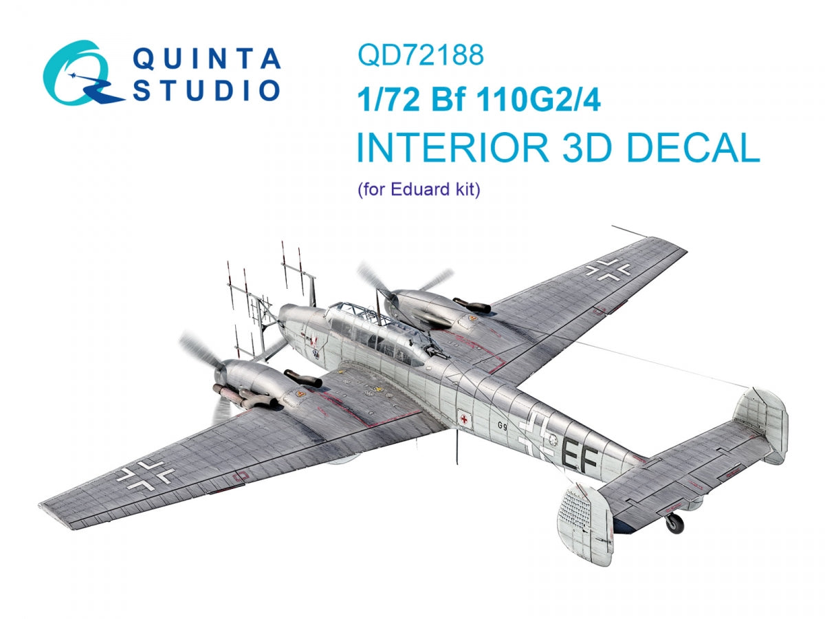 Intérieur imprimé en 3D et coloré sur papier décalcomanie (Eduard) Quinta Studio QD72188 Bf 110G2/4 1/72
