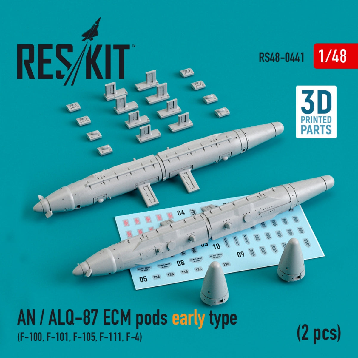 RESKIT RS48-0441 AN / ALQ-87 ECM PODS TYPE ANCIEN (2 PIÈCES) (IMPRIMÉ EN 3D) 1/48