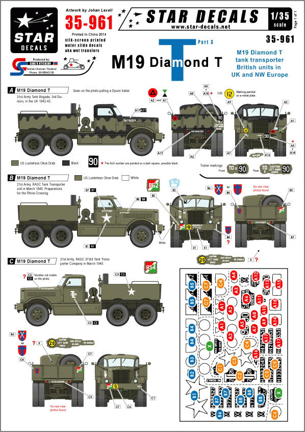 Star Decals 35-961 Transporteur de chars M19 Diamond n° 2 1/35