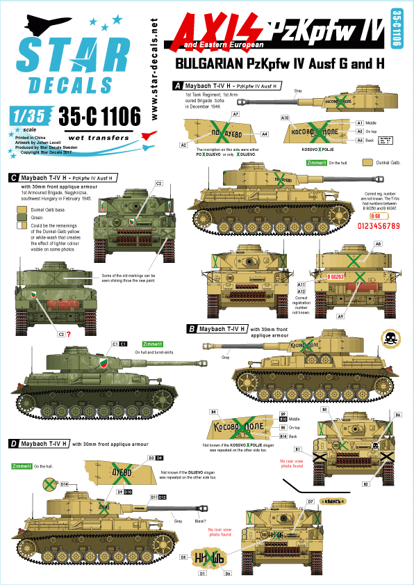 Star Decals 35-C1106 Axe et Europe de l'Est PzKpfw IV 1/35