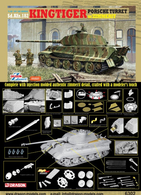 Dragon 6302 Sd.Kfz. Tourelle Porsche Kingtiger 182 avec Zimmerit (1/35) – image 2