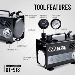 Gaahleri 43127 Dual Drive Series Airbrush Kit Compressor GT-918 – image 8